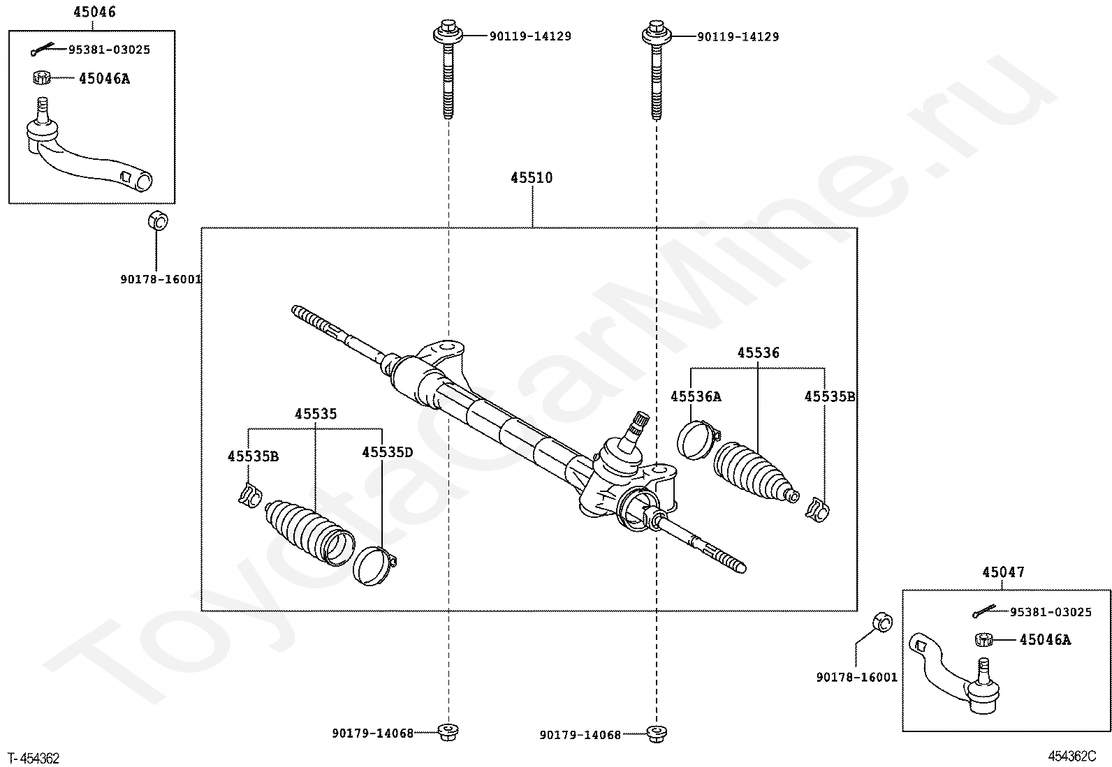 Рулевая рейка и наконечники Тойота для RAV4, 2005/11 - 2008/12, 2 литра .