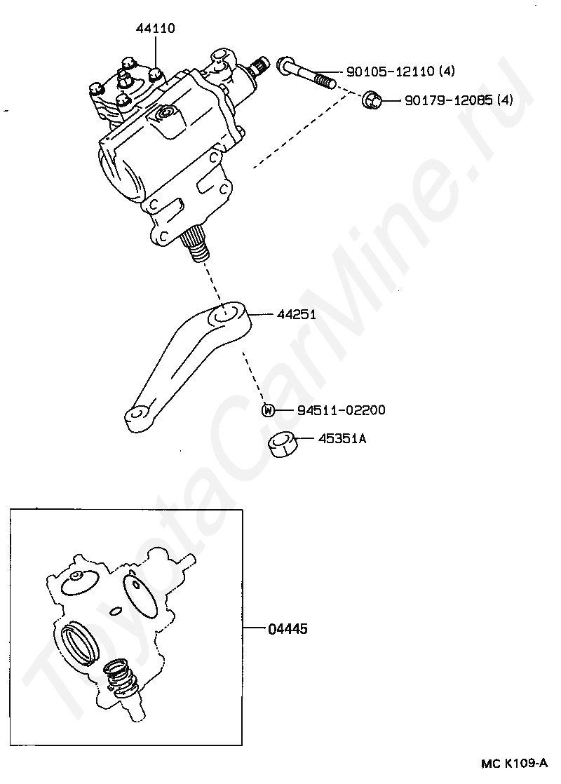 Рулевая рейка и наконечники Тойота для LAND CRUISER, 1992/08 - 1998/01 .