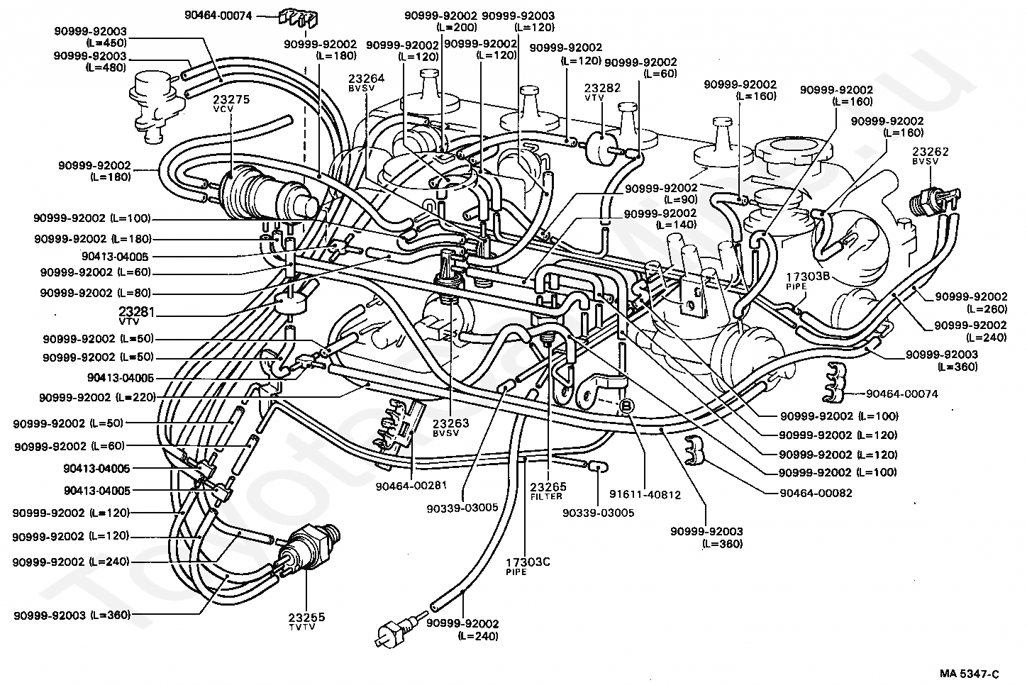 Схема вакуумных соединений двигатель toyota 3ct - фото