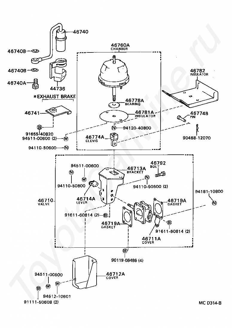 EXHAUST BRAKE ASSEMBLY & VACUUM CYLINDER Тойота для COASTER, 1984/08