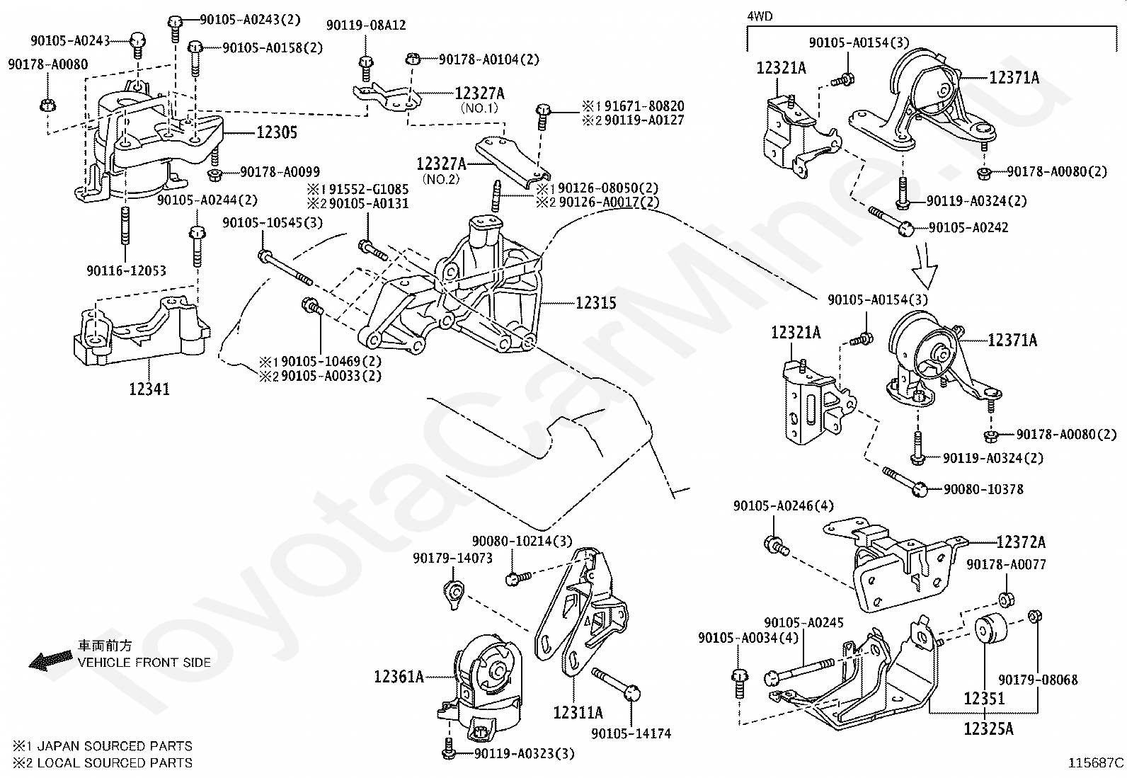 Схема двигателя рав 4. 90119-12372. 90119-12371 Размеры болта.