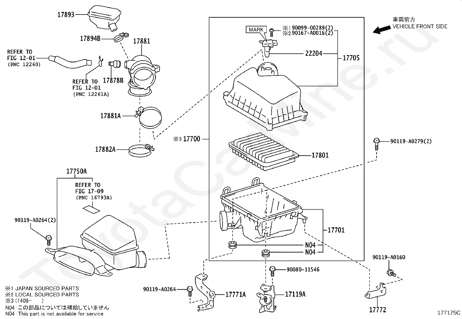 Refer to fig. Toyota 17801-28030. Refer to Fig 12-01 PNC 12261. Toyoda Gosei 17893-62070 на схеме. Refer to Fig 86-03 pnc86111.
