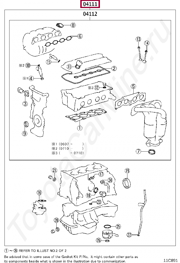 Комплект прокладок двигателя Комплект прокладок двигателя 0411128824