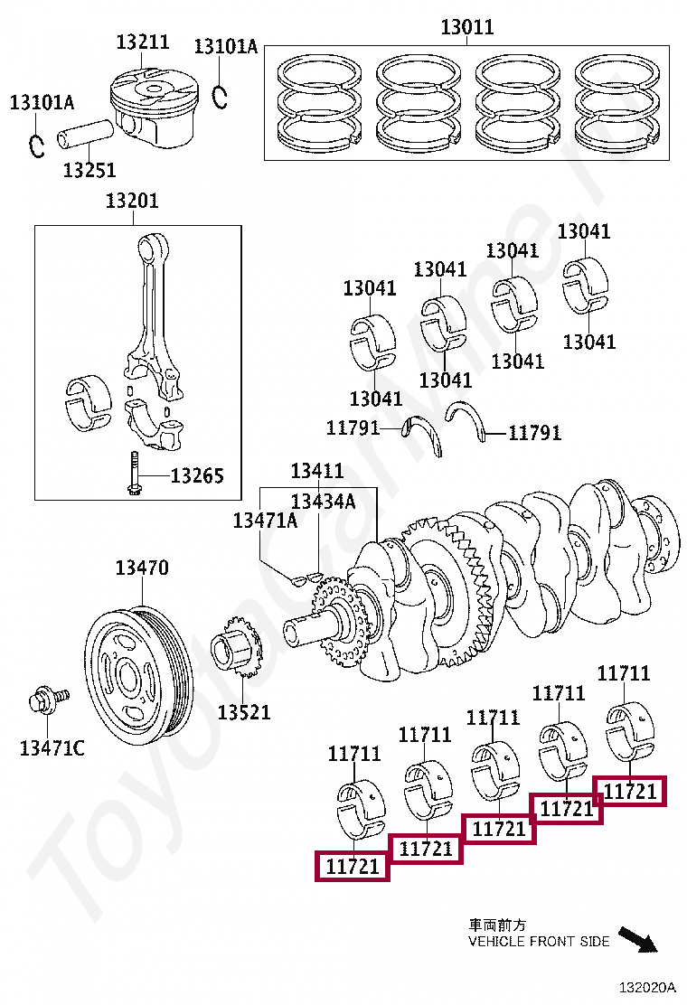 BEARING, CRANKSHAFT, NO.2 BEARING, CRANKSHAFT, NO.2 117210V03002
