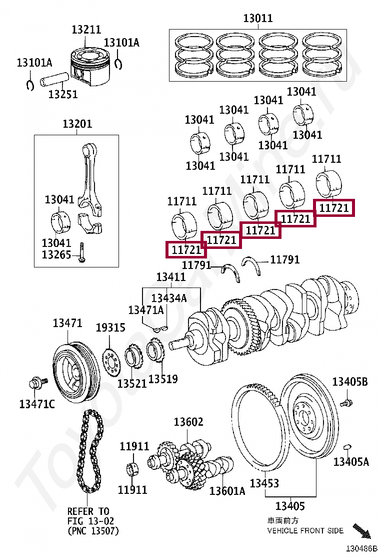 BEARING, CRANKSHAFT, NO.2 BEARING, CRANKSHAFT, NO.2 117212802103
