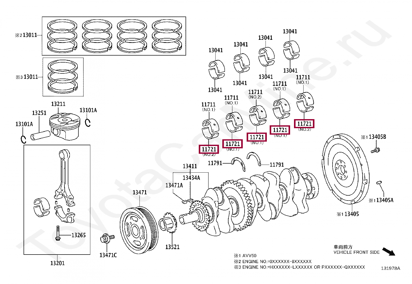 BEARING, CRANKSHAFT, NO.2 BEARING, CRANKSHAFT, NO.2 117213605002