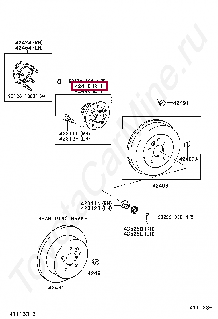 HUB & BEARING ASSY, REAR AXLE, LH HUB & BEARING ASSY, REAR AXLE, LH 4241042020