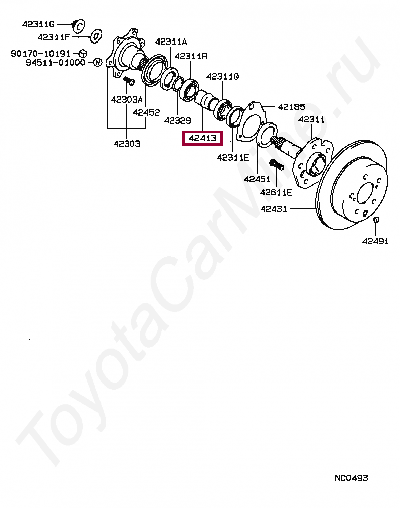Запчасти Тойота SPACER, REAR WHEEL BEARING (4241330011)