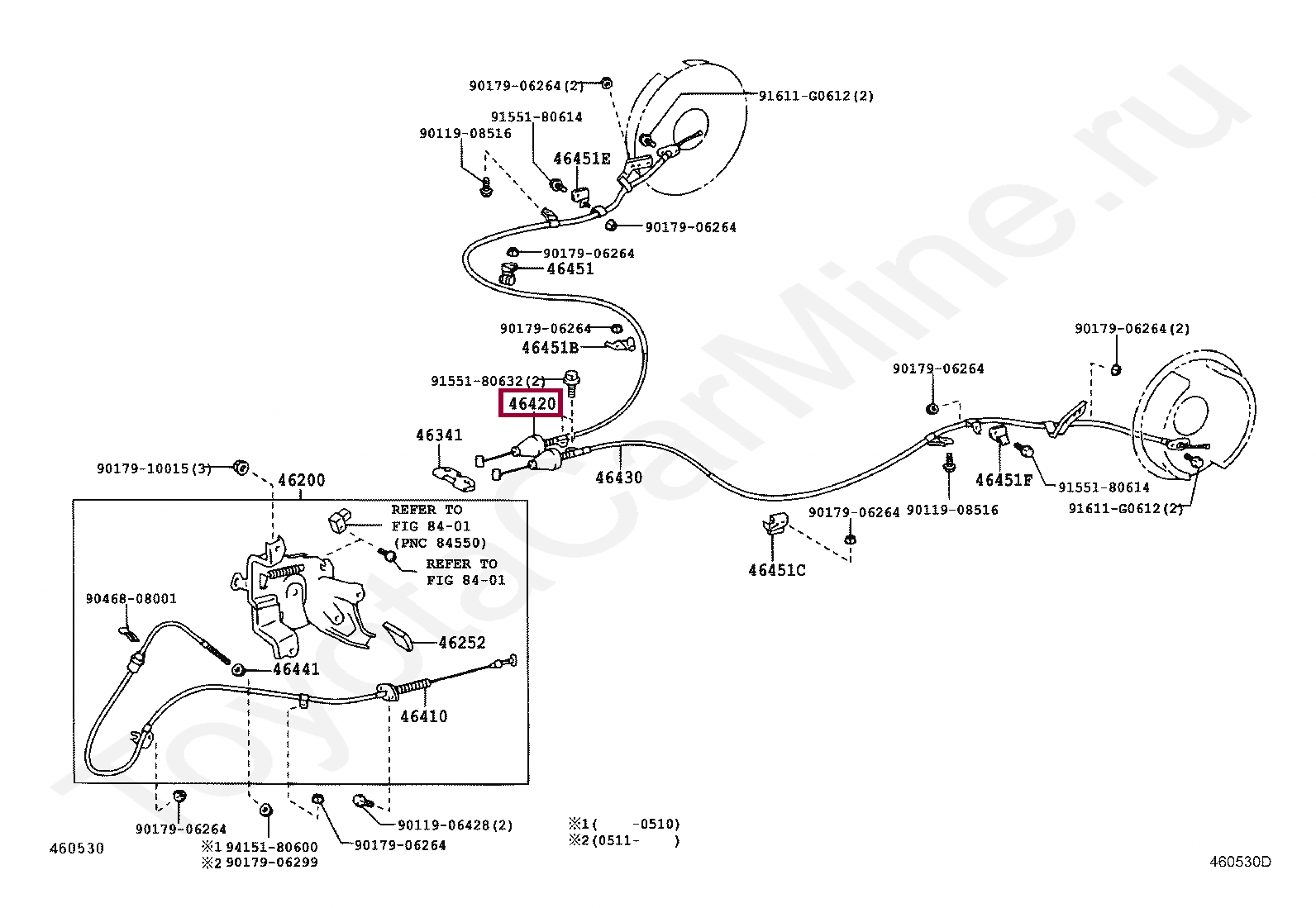 Трос стояночного тормоза правый Трос стояночного тормоза правый 4642048171
