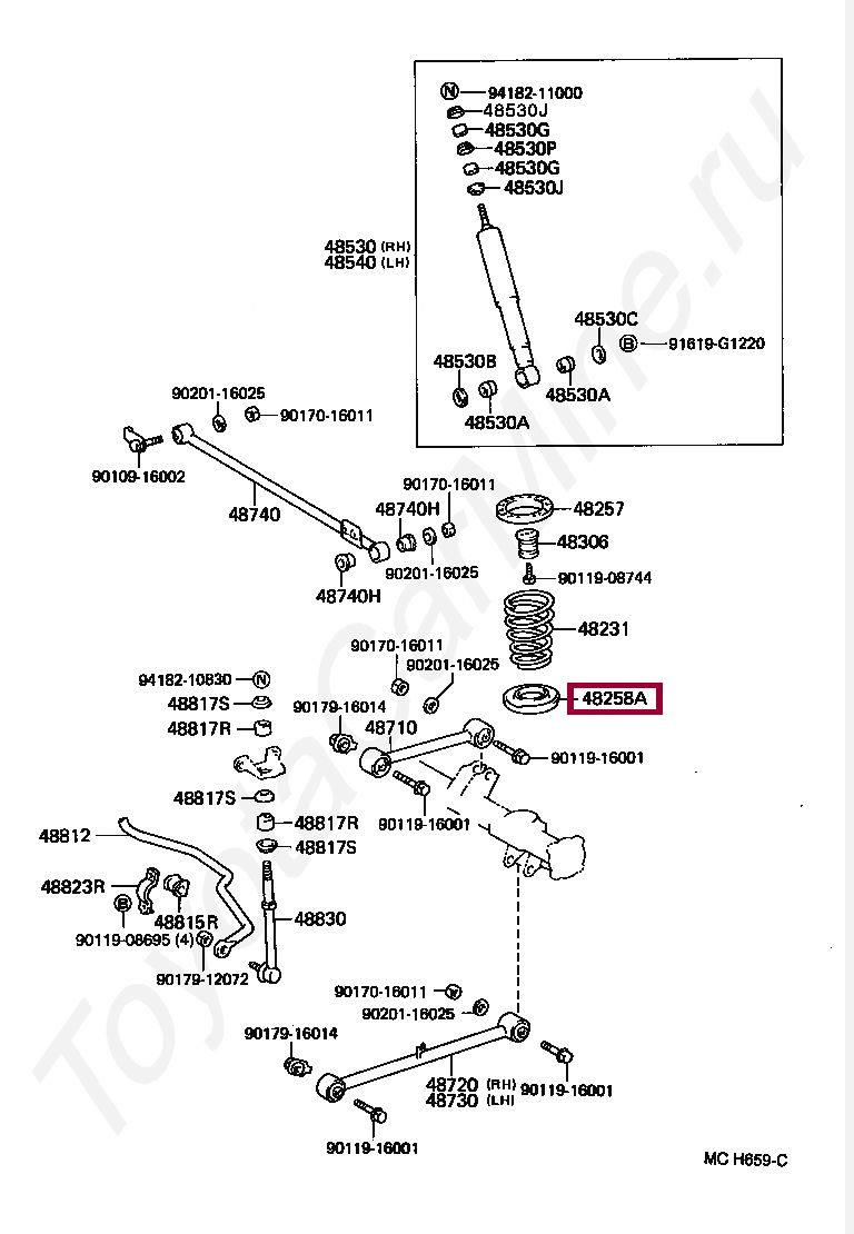 Запчасти Тойота INSULATOR, REAR COIL SPRING, LOWER (4825835010)