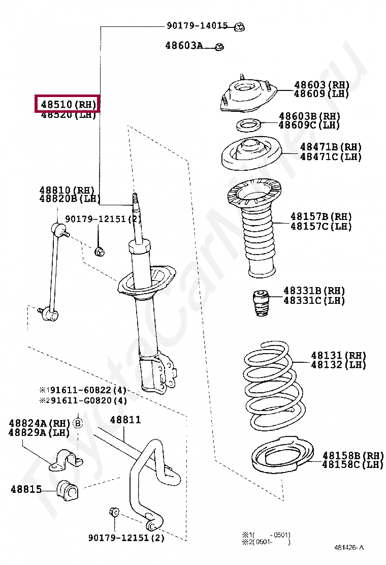 Запчасти Тойота: СТОЙКА ПЕРЕДНЯЯ ПРАВ/ABSORBER SET, FR RH (4851080039)