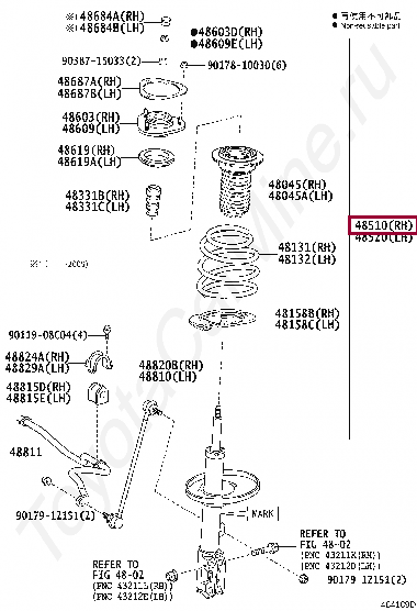 Запчасти Тойота: ABSORBER ASSY, SHOCK, FRONT RH (4851080826)