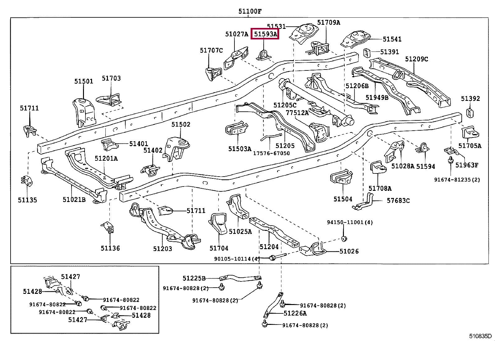 BRACKET, REAR SPRING BUMPER, RH BRACKET, REAR SPRING BUMPER, RH 5159335030