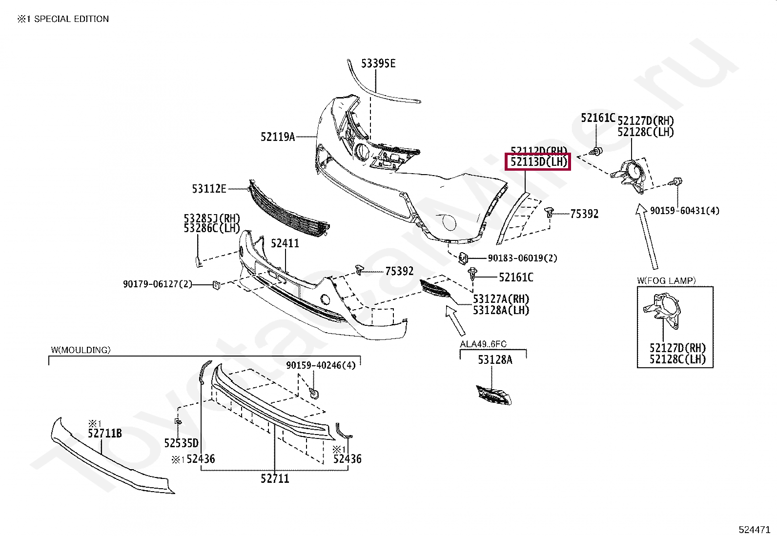 Накладка переднего бампера, левая Накладка переднего бампера, левая 5211342100