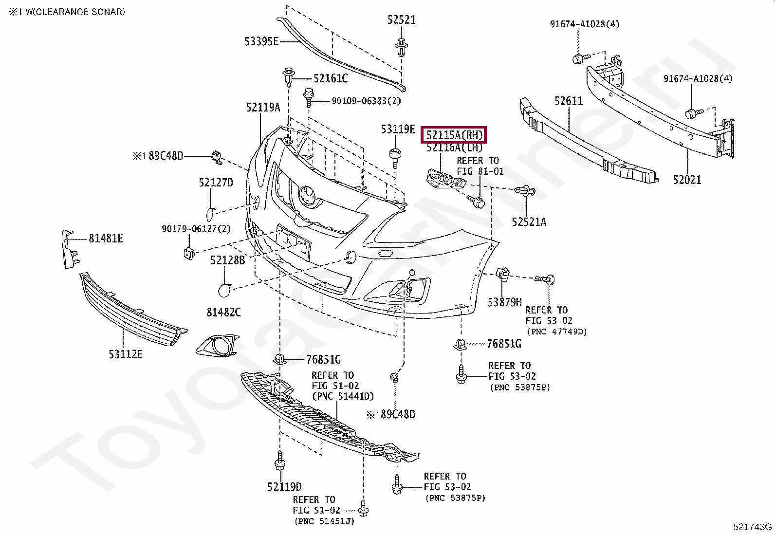 SUPPORT, FRONT BUMPER SIDE, RH SUPPORT, FRONT BUMPER SIDE, RH 5211502110