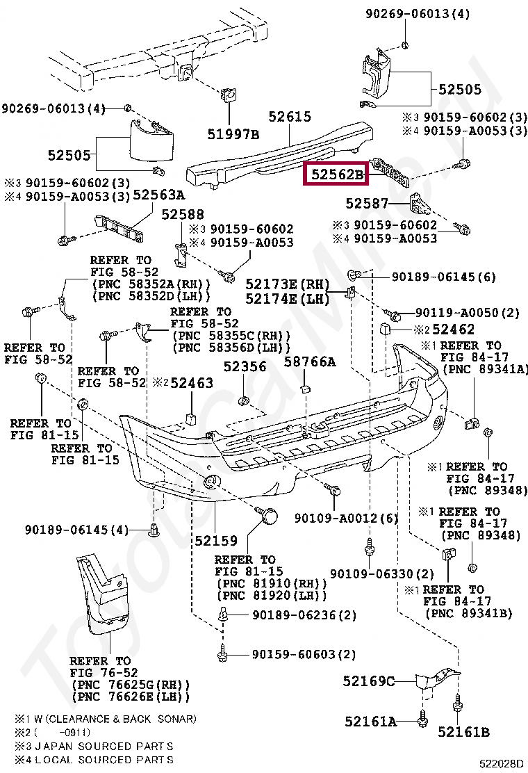 RETAINER, REAR BUMPER, UPPER RH RETAINER, REAR BUMPER, UPPER RH 525620C010