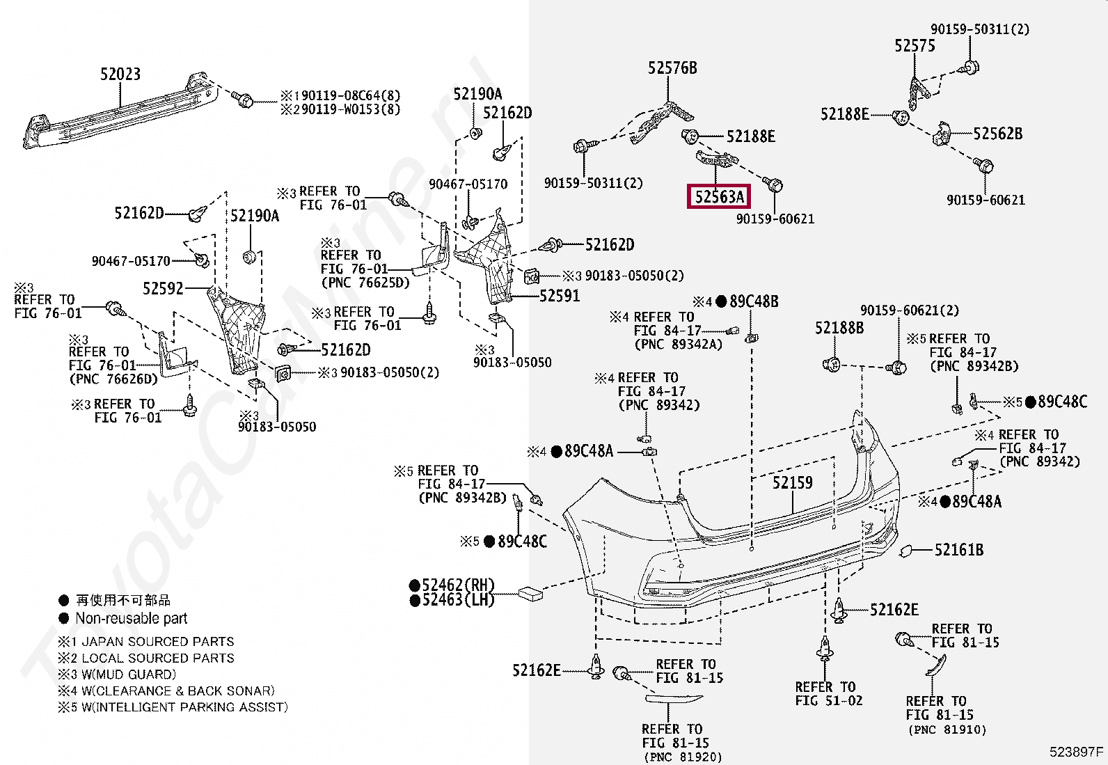 RETAINER, REAR BUMPER, UPPER LH RETAINER, REAR BUMPER, UPPER LH 5256302180
