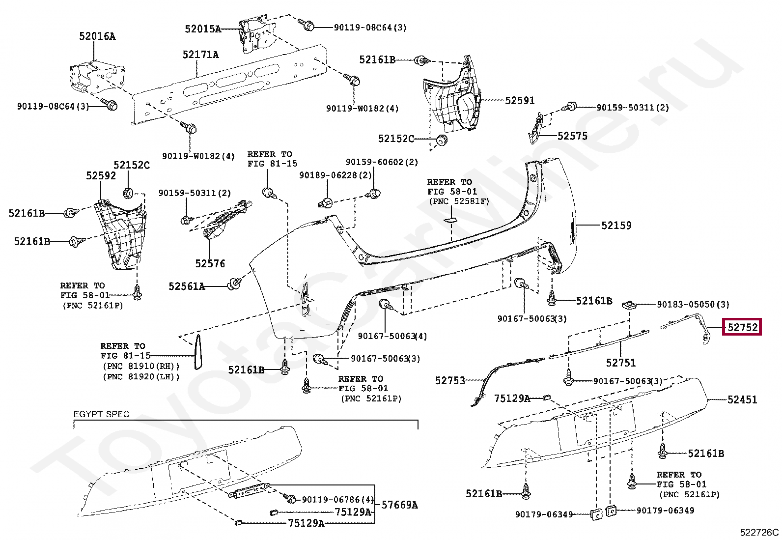 Запчасти Тойота MOULDING, REAR BUMPER SIDE, RH (5275202030)