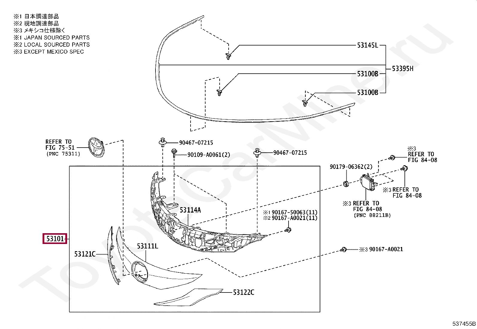 Запчасти Тойота: GRILLE SUB-ASSY, RADIATOR (5310108200)