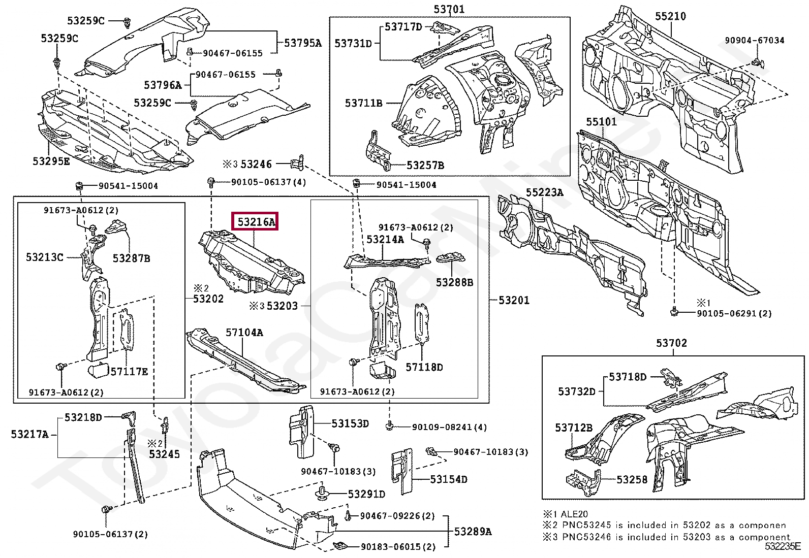 SUPPORT, RADIATOR, UPPER SUPPORT, RADIATOR, UPPER 5320553030