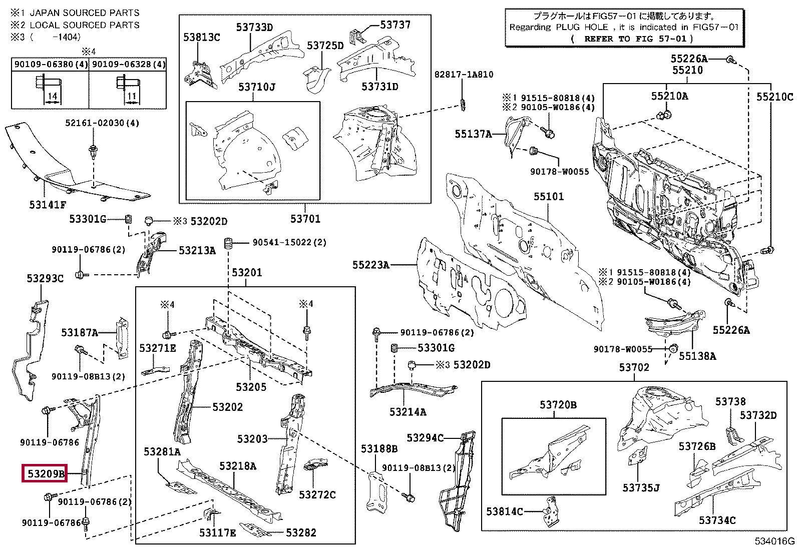 BRACE SUB-ASSY, HOOD LOCK SUPPORT BRACE SUB-ASSY, HOOD LOCK SUPPORT 5320902081