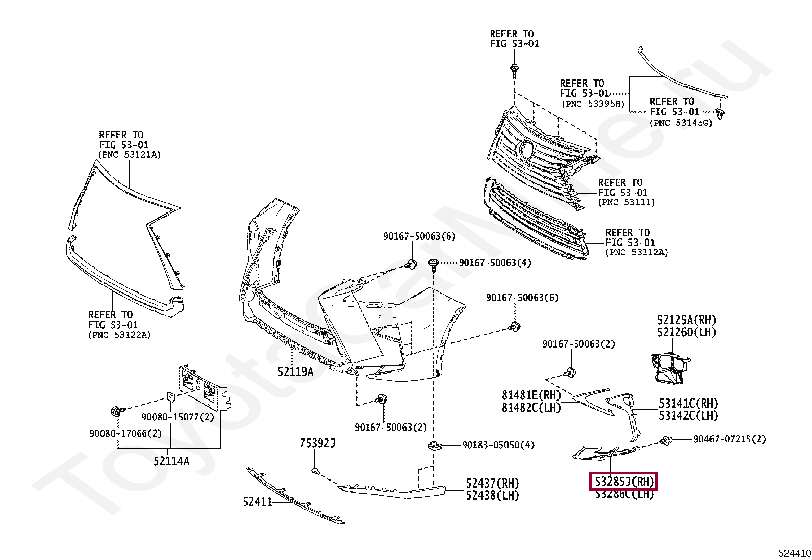 COVER, FRONT BUMPER ARM HOLE, RH COVER, FRONT BUMPER ARM HOLE, RH 5328548040