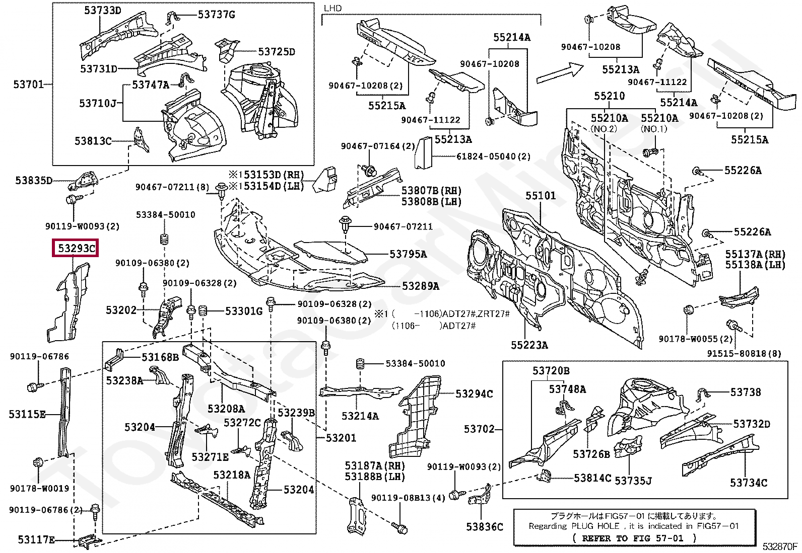 Запчасти Тойота: Дефлектор радиатора правый (5329305070)