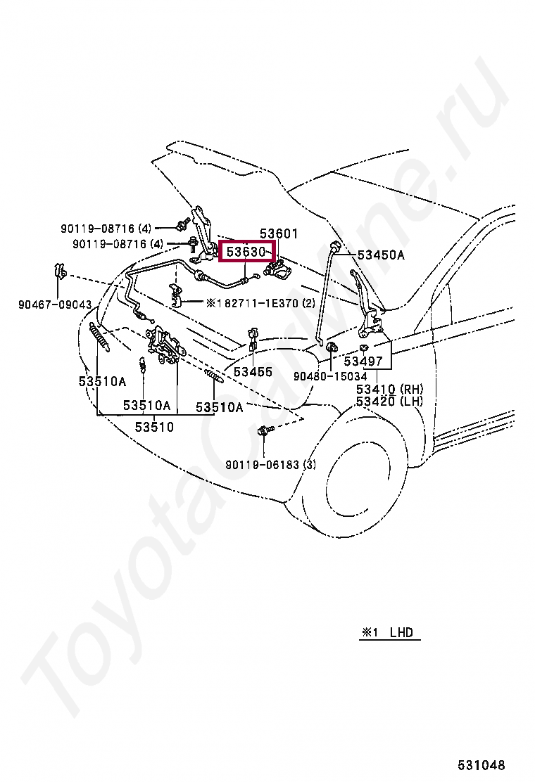 CABLE ASSY, HOOD LOCK CONTROL CABLE ASSY, HOOD LOCK CONTROL 536300D011