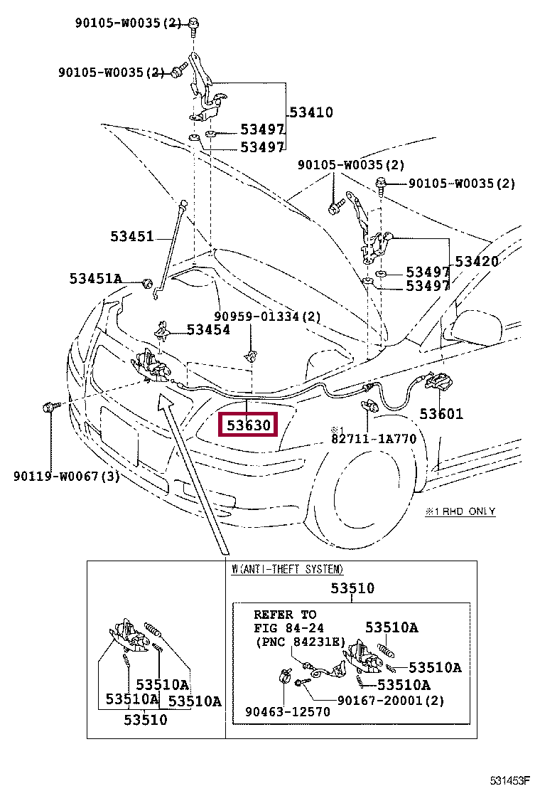 CABLE ASSY, HOOD LOCK CONTROL CABLE ASSY, HOOD LOCK CONTROL 5363020640