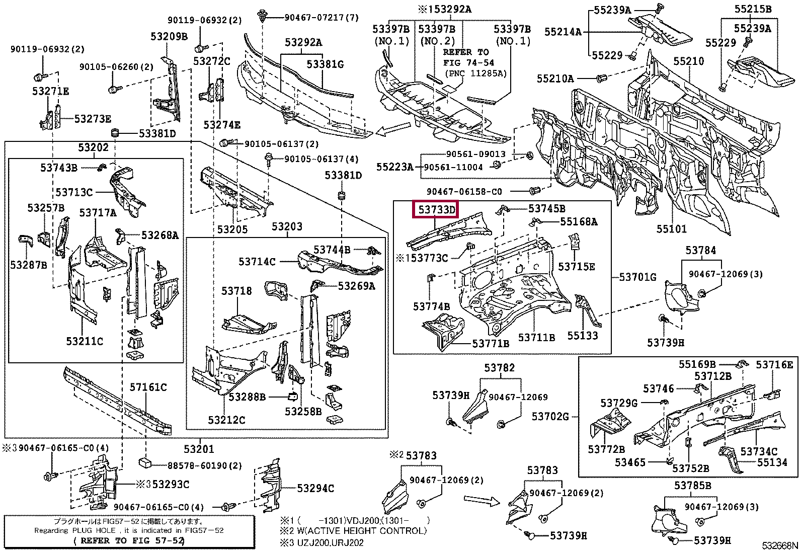 MEMBER, FRONT APRON TO COWL SIDE, LOWER FRONT RH MEMBER, FRONT APRON TO COWL SIDE, LOWER FRONT RH 5373360050
