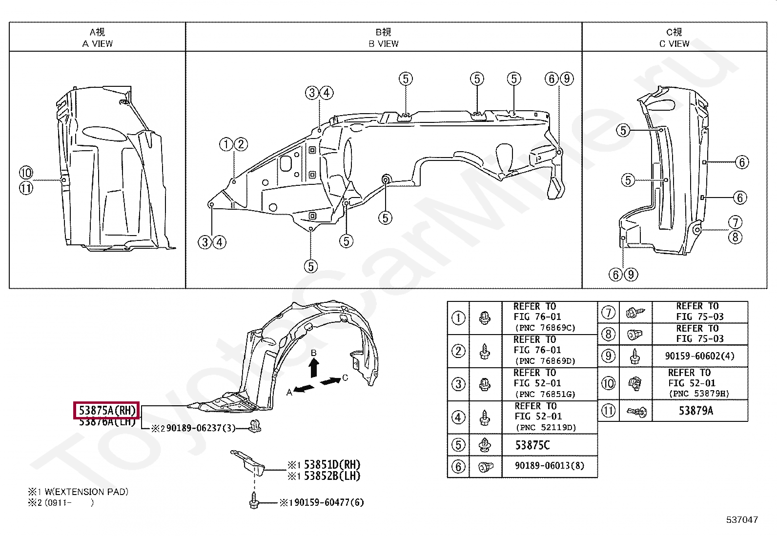 Подкрылок передний правый Подкрылок передний правый 5380505012