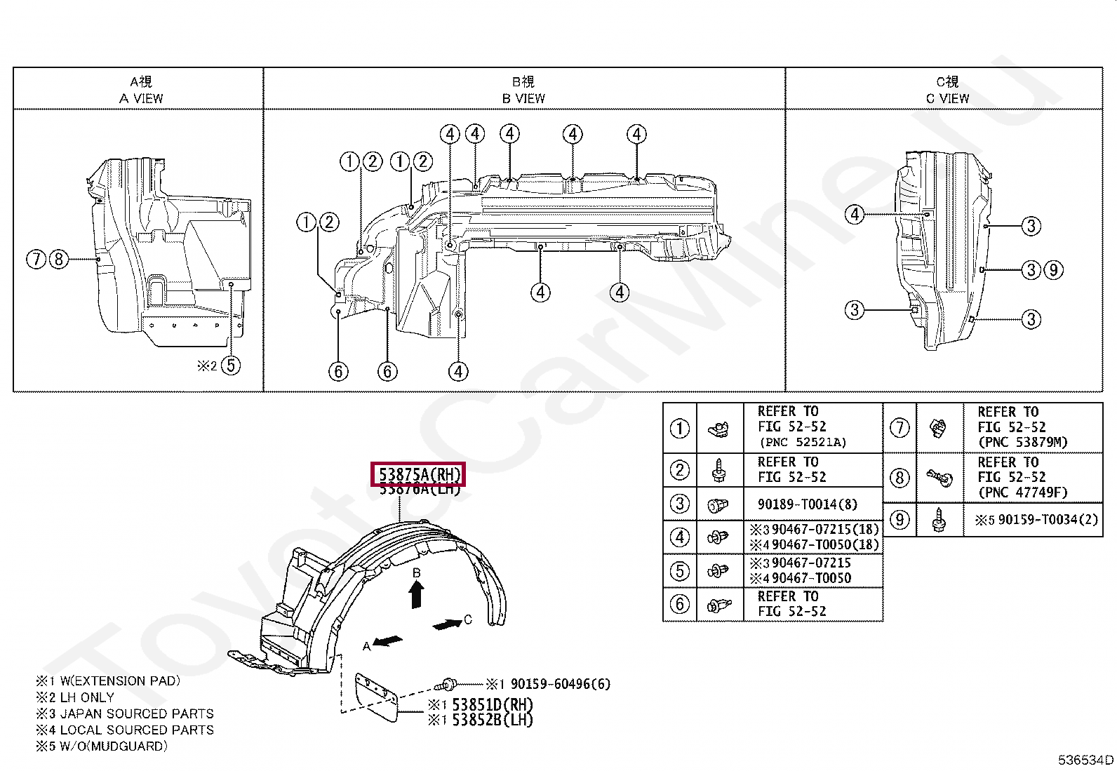 LINER, FRONT FENDER, RH LINER, FRONT FENDER, RH 53805YP070