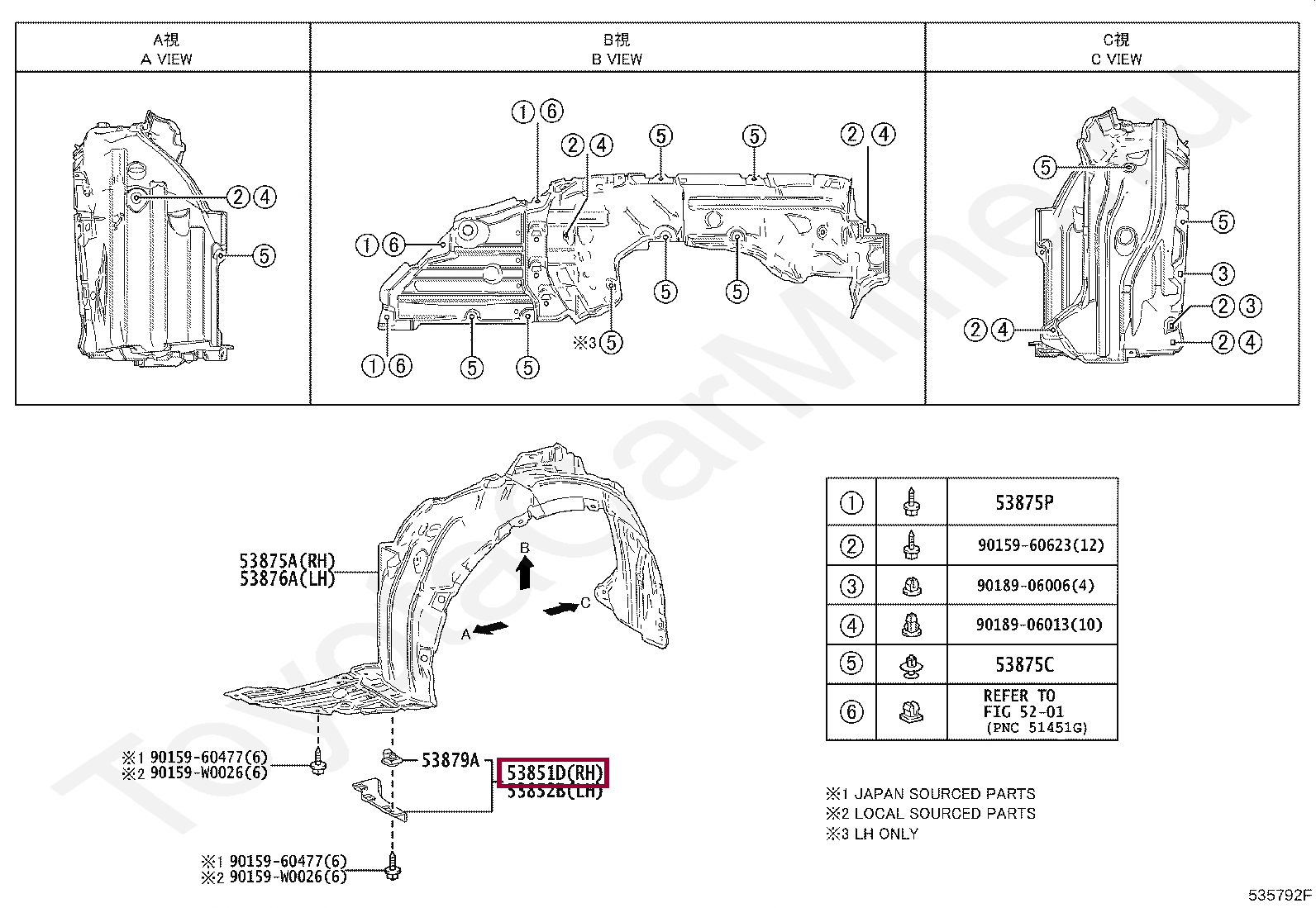 PAD, FRONT WHEEL OPENING EXTENSION, RH PAD, FRONT WHEEL OPENING EXTENSION, RH 5385102220
