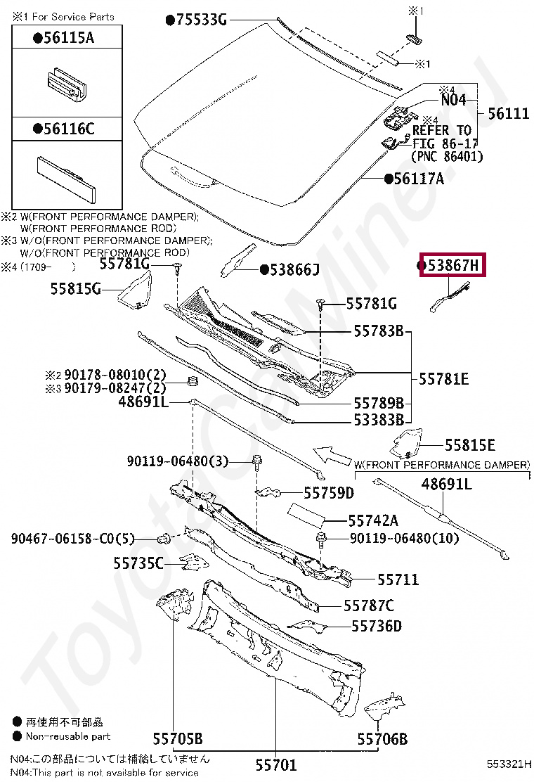 SEAL, FRONT FENDER TO COWL SIDE, LH SEAL, FRONT FENDER TO COWL SIDE, LH 5386778020