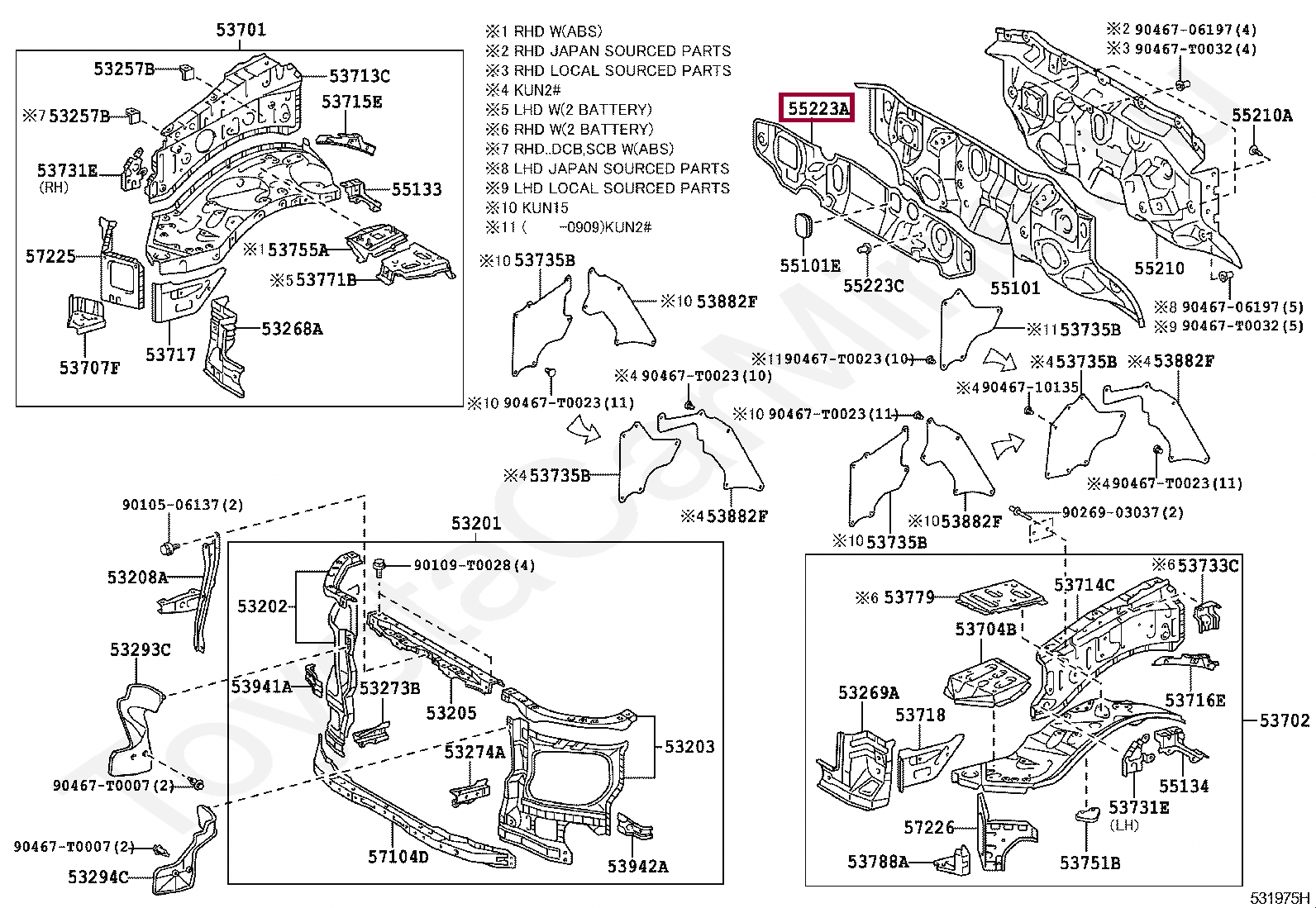 Запчасти Тойота: INSULATOR, DASH PANEL, OUTER (552230K010)