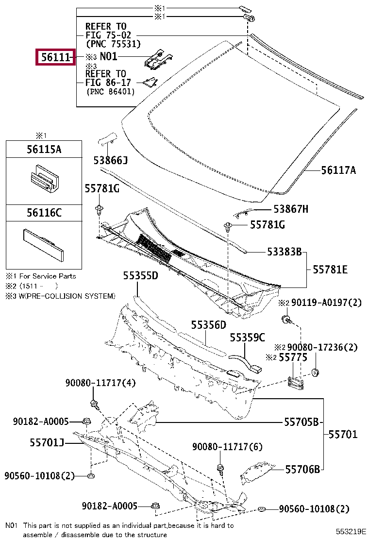 GLASS, WINDSHIELD GLASS, WINDSHIELD 561010E263