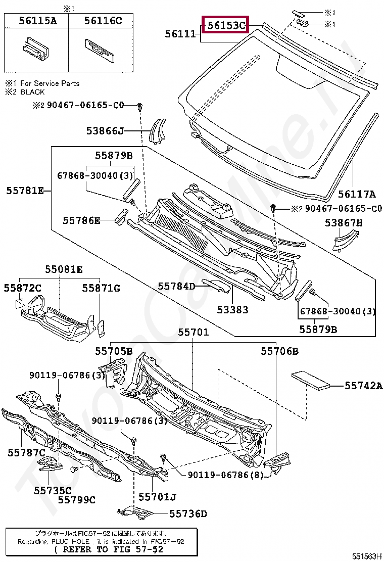 MOULDING, FRONT WINDOW, INNER CENTER MOULDING, FRONT WINDOW, INNER CENTER 5615342010