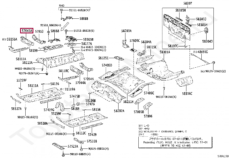 REINFORCEMENT SUB-ASSY, FRONT SIDE MEMBER, REAR RH REINFORCEMENT SUB-ASSY, FRONT SIDE MEMBER, REAR RH 5704333060