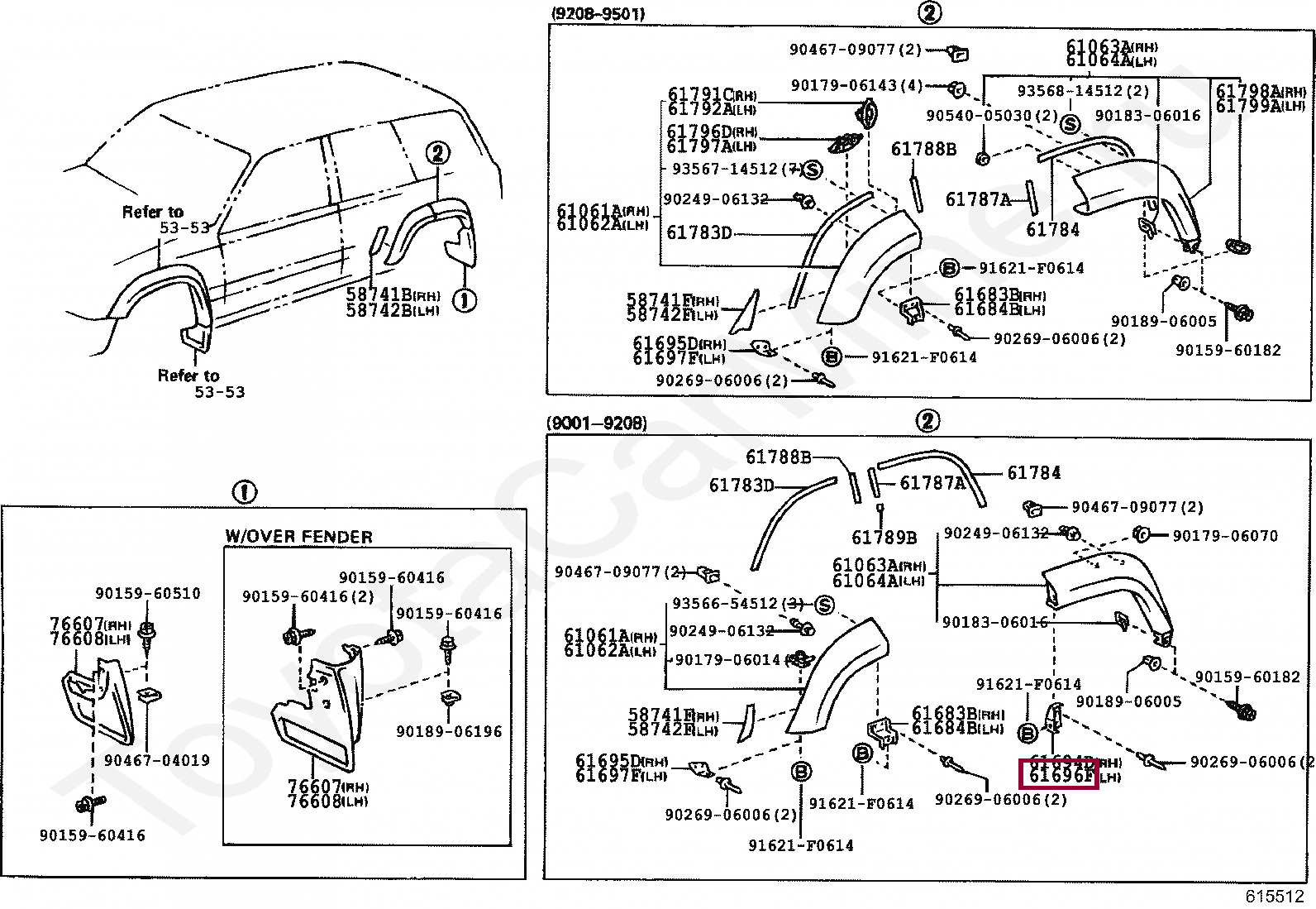 BRACKET, REAR WHEEL OPENING, NO.2 LH BRACKET, REAR WHEEL OPENING, NO.2 LH 6169660010