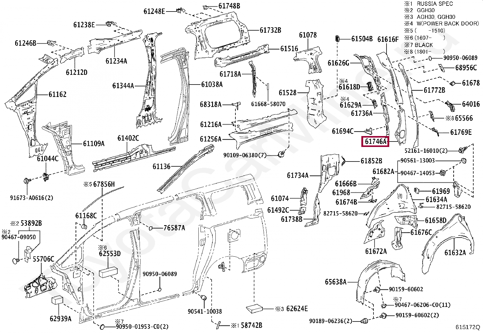 REINFORCEMENT, BACK DOOR OPENING, LOWER LH REINFORCEMENT, BACK DOOR OPENING, LOWER LH 6174658030