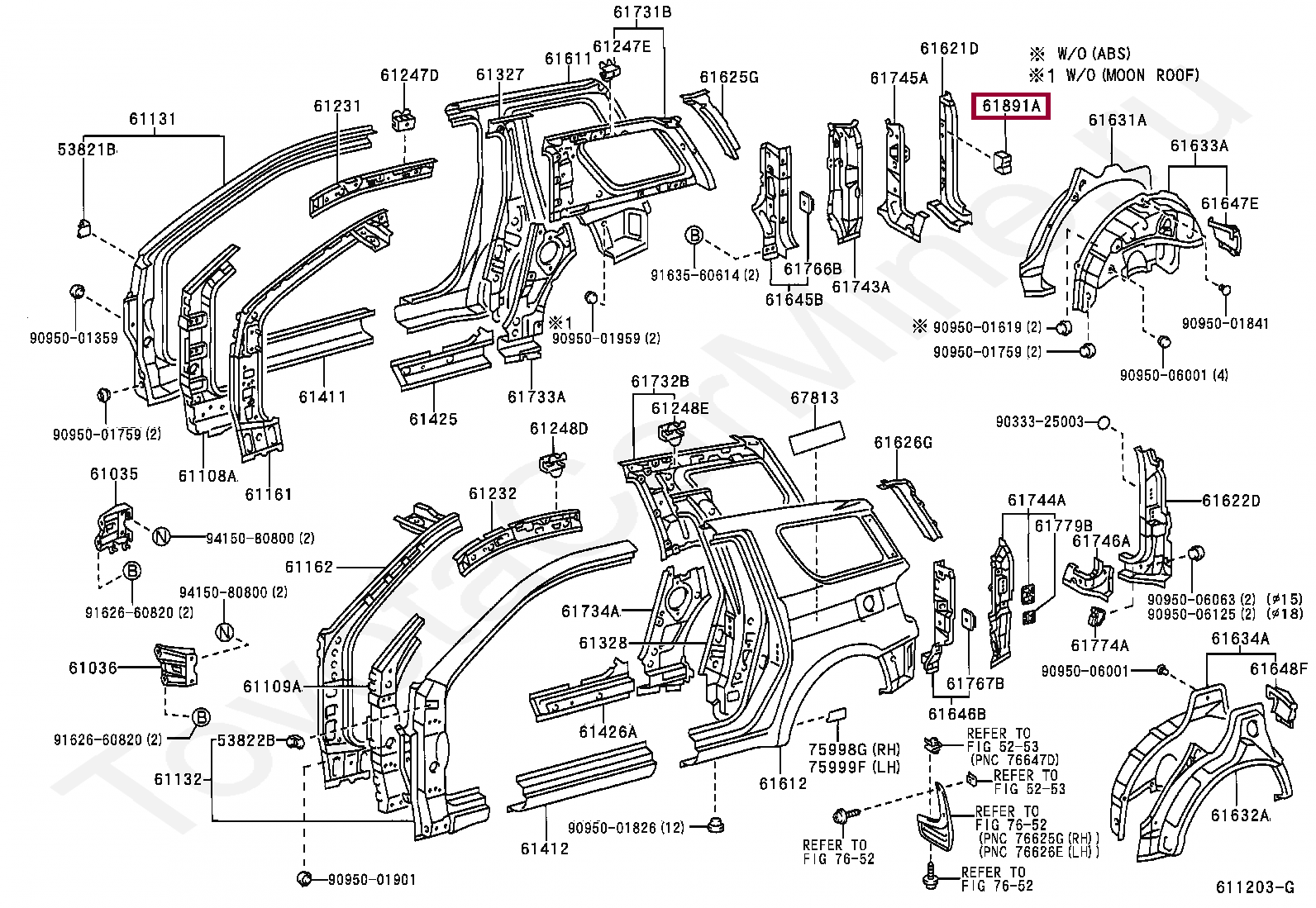RETAINER, BACK DOOR UPPER HINGE, RH RETAINER, BACK DOOR UPPER HINGE, RH 6189142010