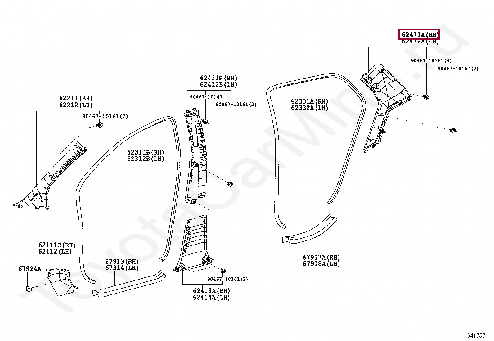 GARNISH, ROOF SIDE, INNER RH GARNISH, ROOF SIDE, INNER RH 6247152290B0