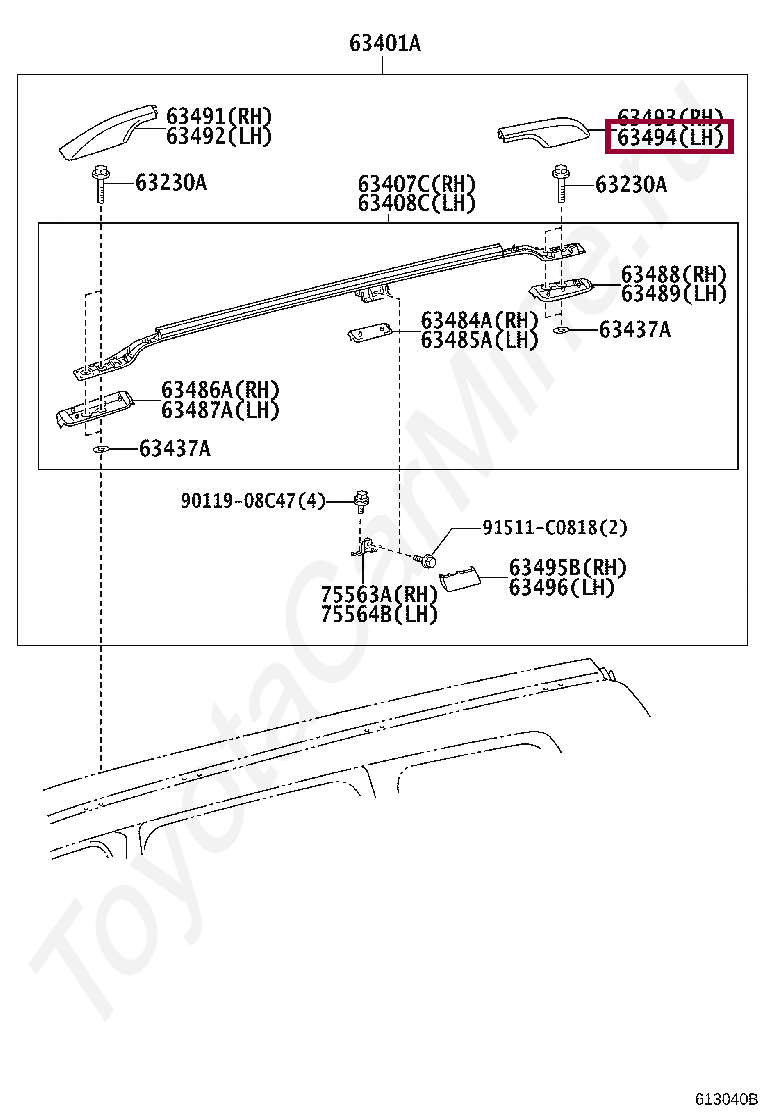 Накладка рейлинга задняя левая Накладка рейлинга задняя левая 6349460090C0