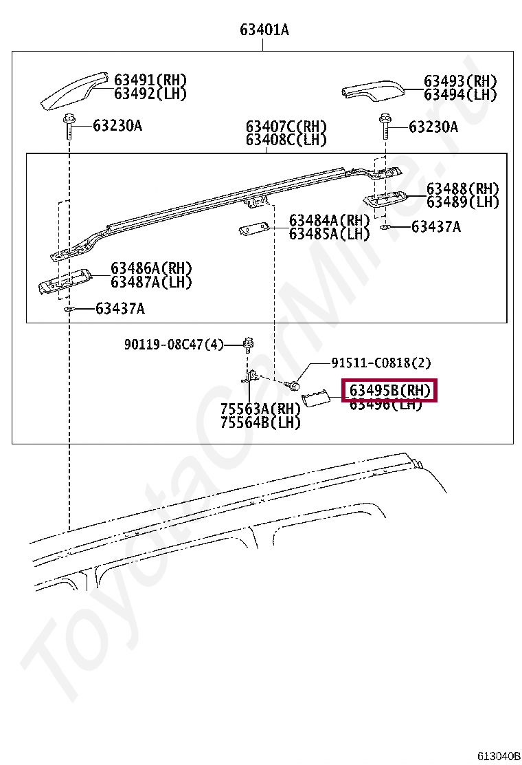 COVER, ROOF RACK LEG, CENTER RH COVER, ROOF RACK LEG, CENTER RH 6349560080C0