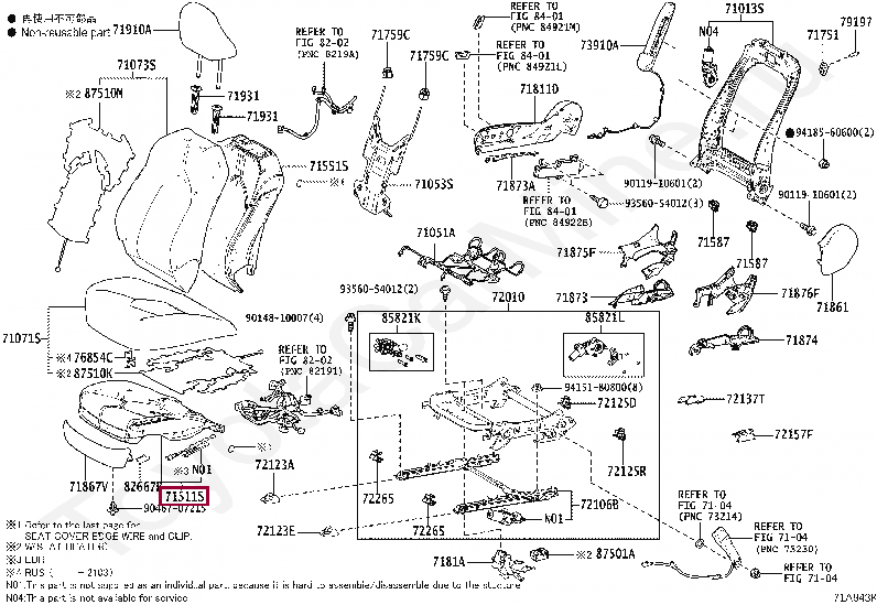 PAD, FRONT SEAT CUSHION, RH(FOR SEPARATE TYPE) PAD, FRONT SEAT CUSHION, RH(FOR SEPARATE TYPE) 7150106410