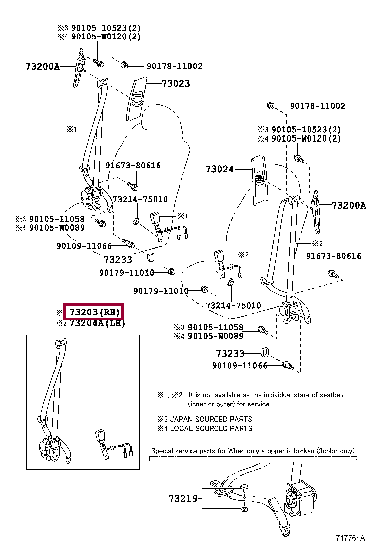 BELT SET, FRONT SEAT, RH BELT SET, FRONT SEAT, RH 7320333010C0