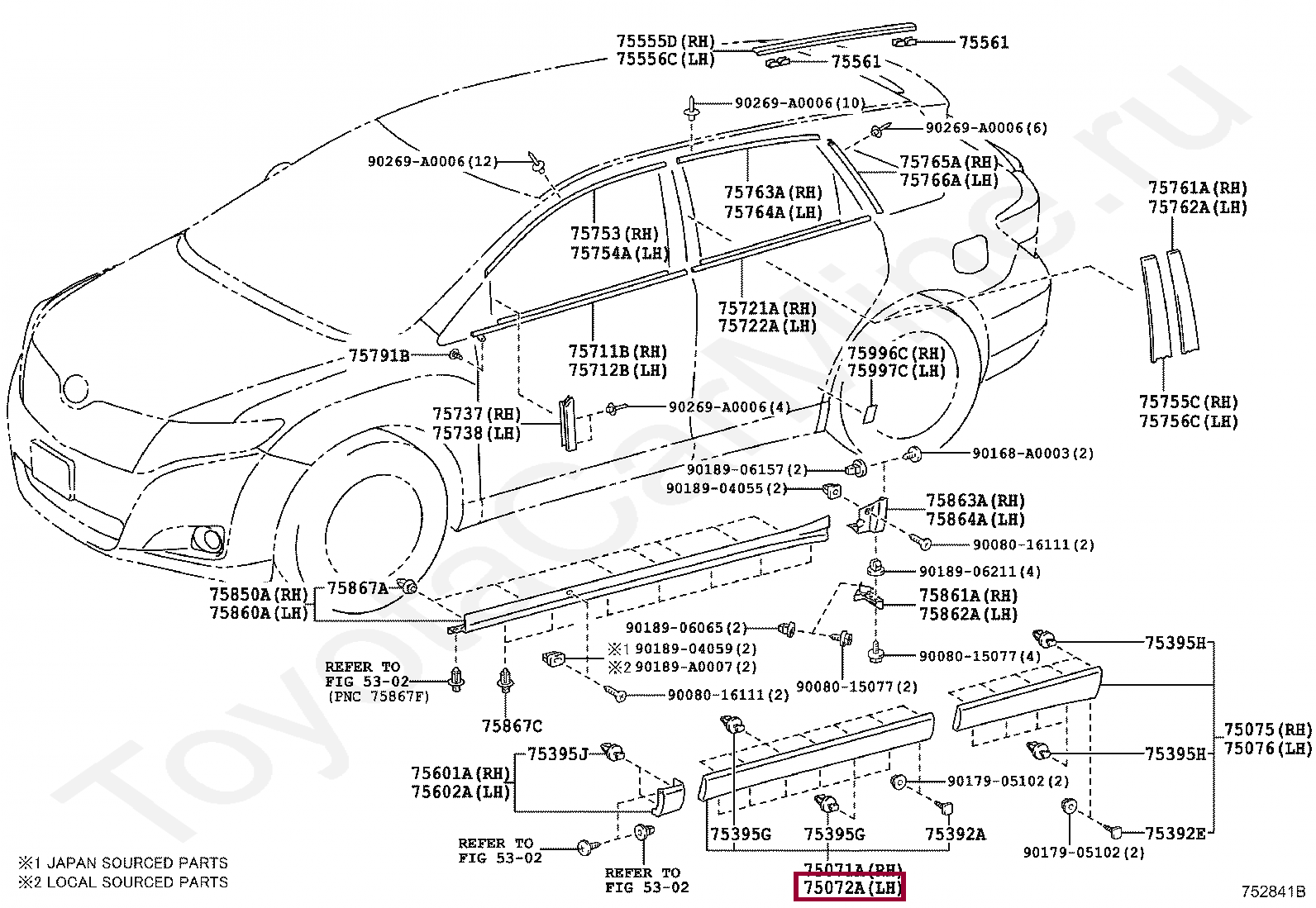 MOULDING SUB-ASSY, FRONT DOOR, OUTSIDE LH MOULDING SUB-ASSY, FRONT DOOR, OUTSIDE LH 750720T900