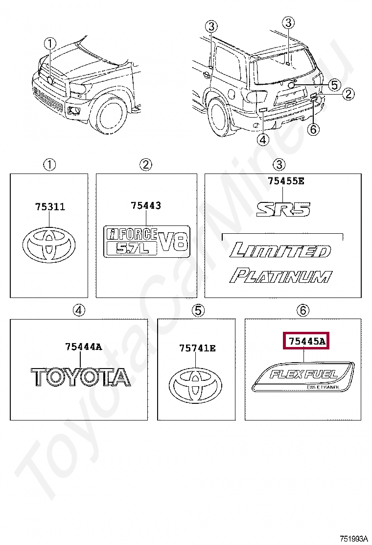 PLATE, BACK DOOR NAME, NO.5 PLATE, BACK DOOR NAME, NO.5 7544534010
