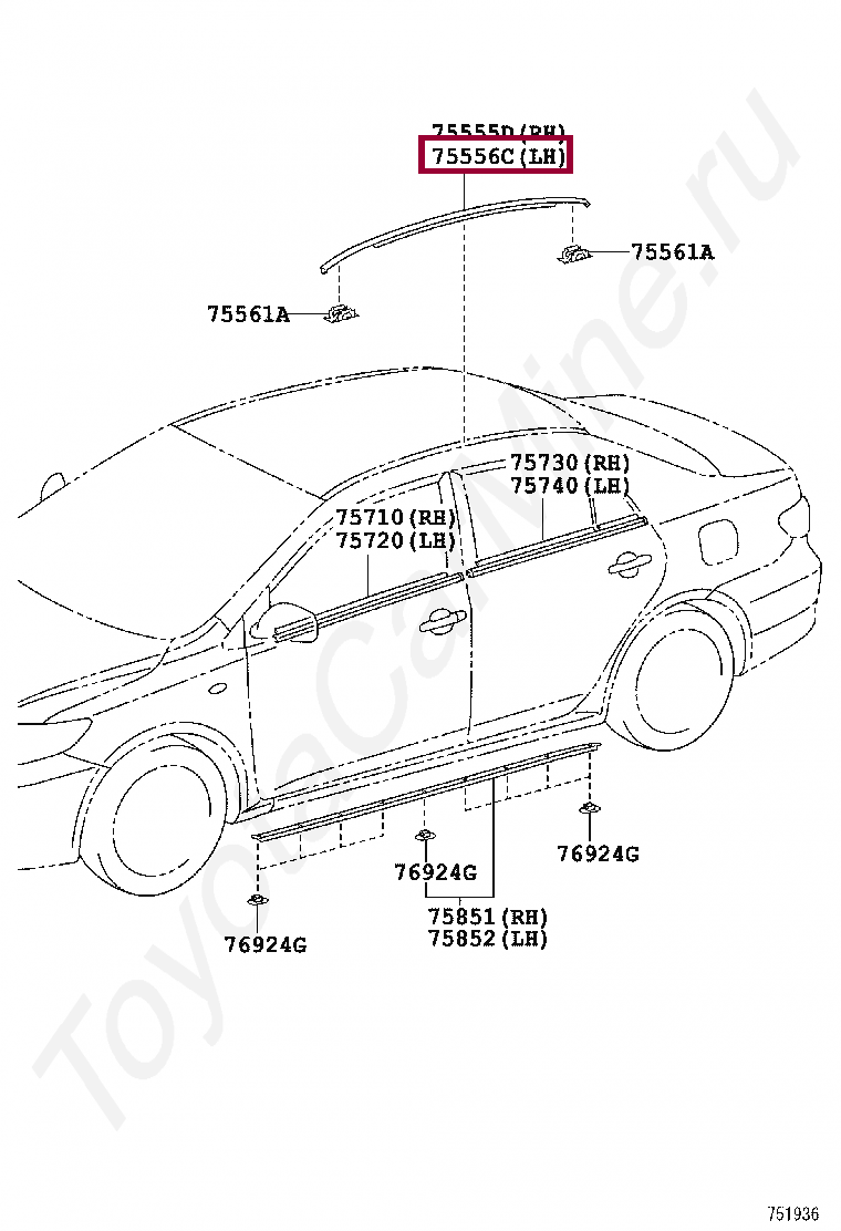 MOULDING, ROOF DRIP SIDE FINISH, CENTER LH MOULDING, ROOF DRIP SIDE FINISH, CENTER LH 7555602110
