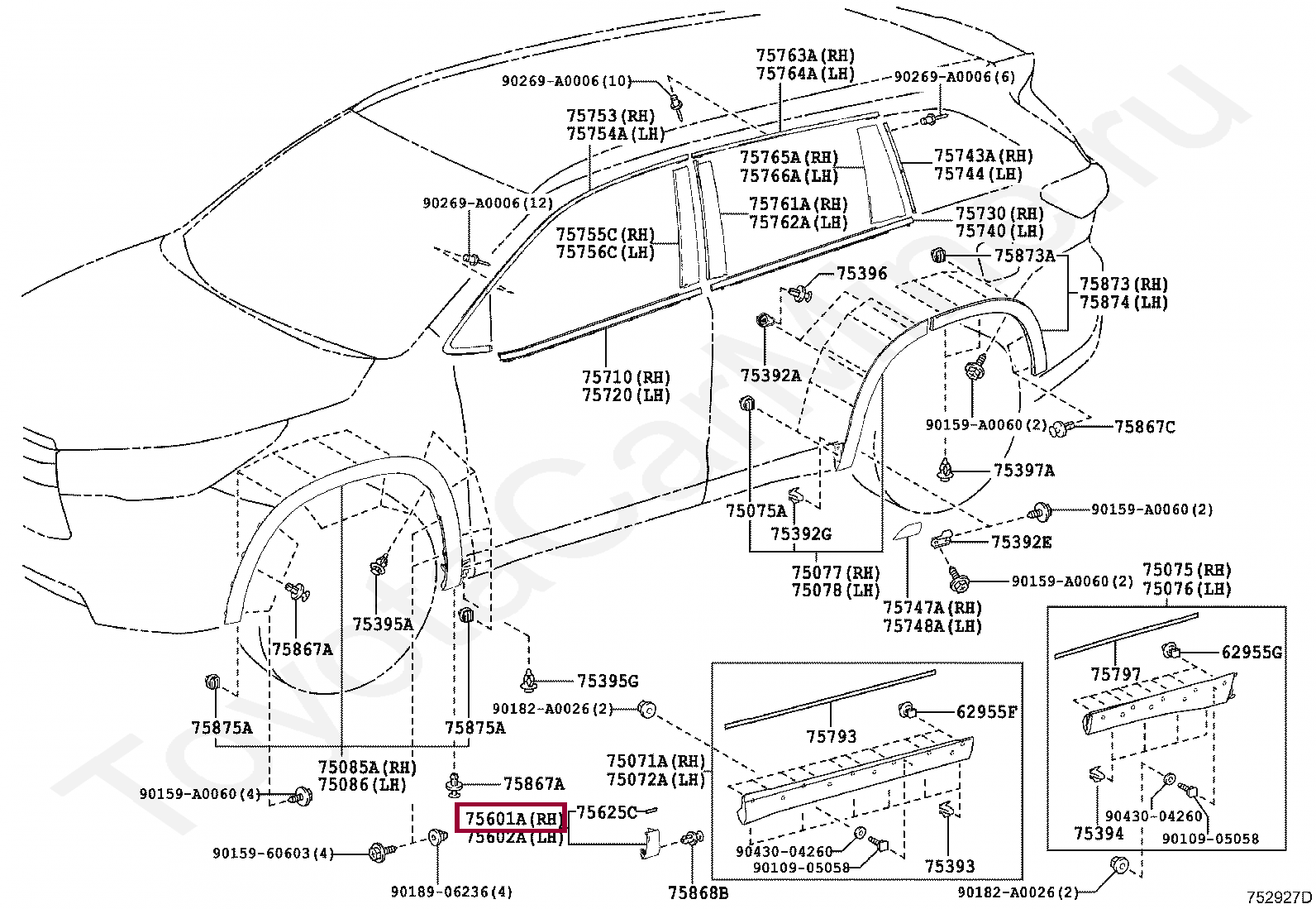 MOULDING SUB-ASSY, FRONT FENDER, RH MOULDING SUB-ASSY, FRONT FENDER, RH 756010E061A0